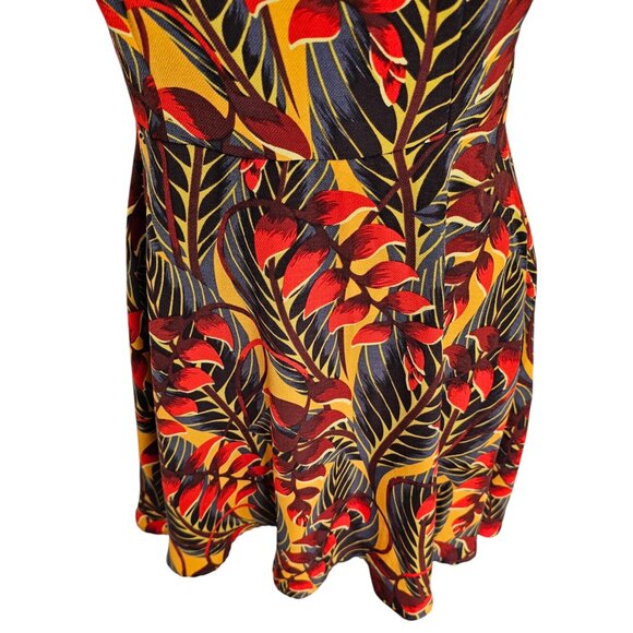 Molly Bracken Red Yellow Floral Leaf Mini Dress Fit & Flare Sz S - Picture 2 of 10